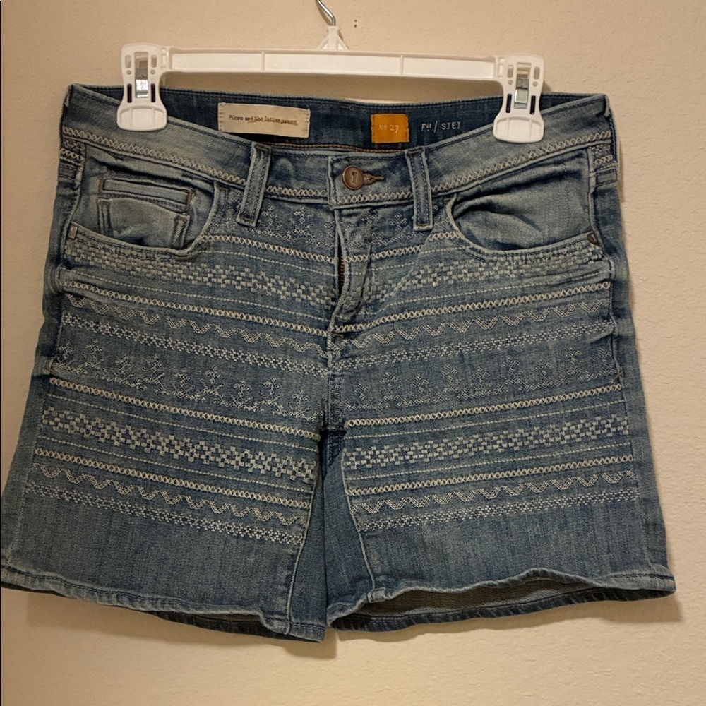 Pilcro Blue Embroidered Jean Shorts - Picture 2 of 8